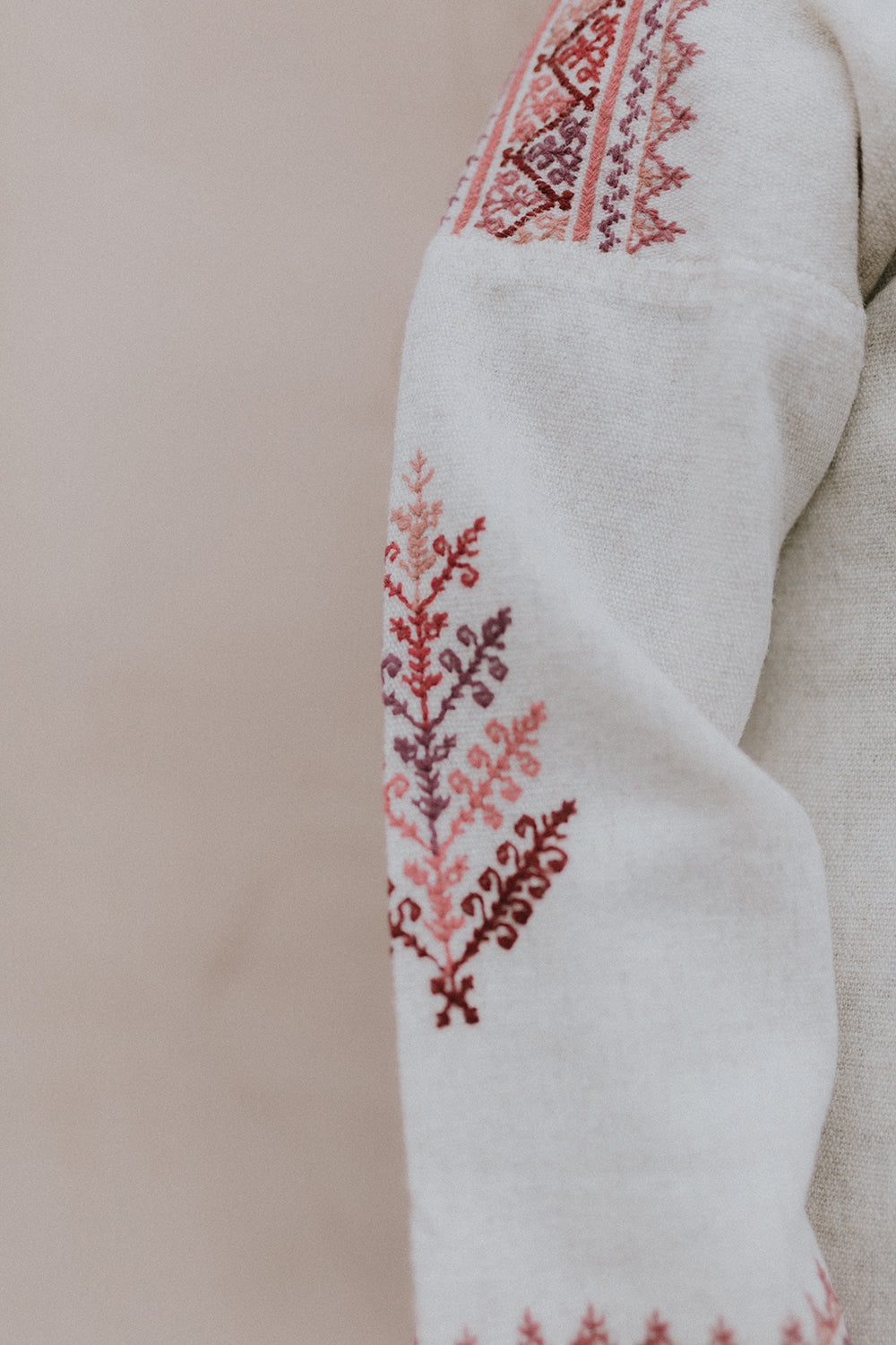 Handwoven Wool Tree of Life Tunic in Cochineal Tones - heritagebyhand