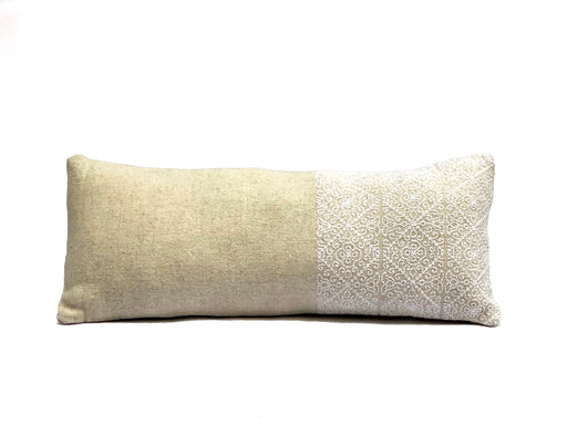 White Wool Cross Stitch Lumbar Pillow - heritagebyhand