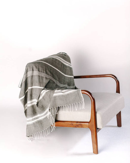 Grey and Natural Aden Cotton Throw Blanket | Handwoven in Ethiopia - heritagebyhand
