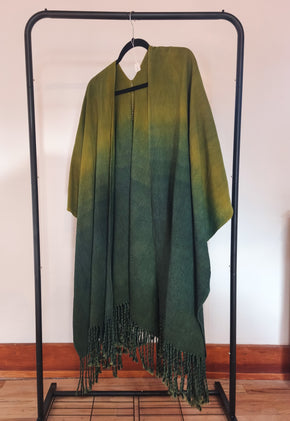 Two-tone Green Ombre Ruana Textile, Clothing, Poncho Ignacio Netzahualcoyotl 