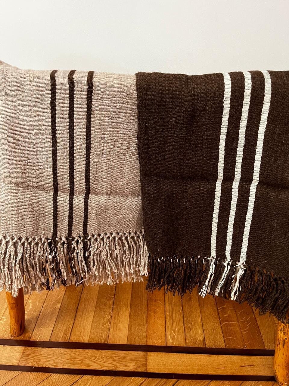 Striped Fine Llama Scarf Accessories Hijas de la Luna Brown with Natural Stripes 