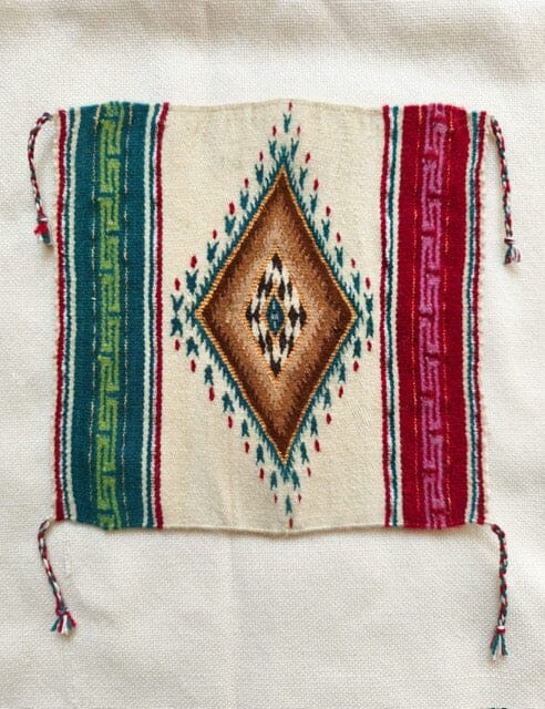México - miniature handwoven sarape with golden diamond medallion by Isaac Netzahualcoyotl, Indian Market 2026