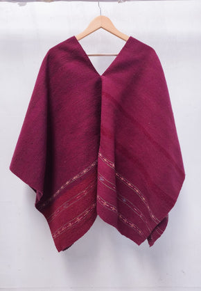 Amarantas - cochinilla-dyed maroon wool poncho by Taller Netzahualcoyotl, Indian Market 2026