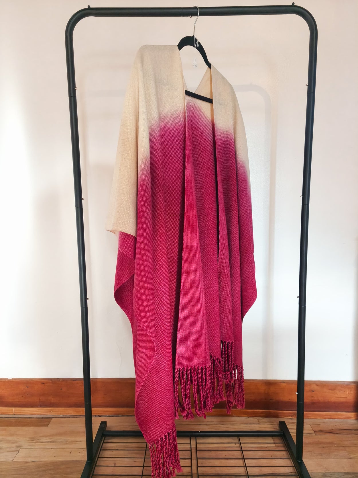 Cochineal and White Ombre Ruana Textile, Clothing, Poncho Ignacio Netzahualcoyotl 