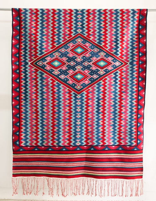 Chichiltik - handwoven zigzag sarape with nested diamond medallion by Ignacio Netzahualcoyotl, Indian Market 2026