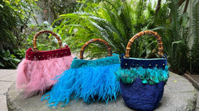 Periquita Shigra-Multiple Colors Accessories Olga Fisch Dark Turquoise with Turquoise Feathers and Bamboo Handle 