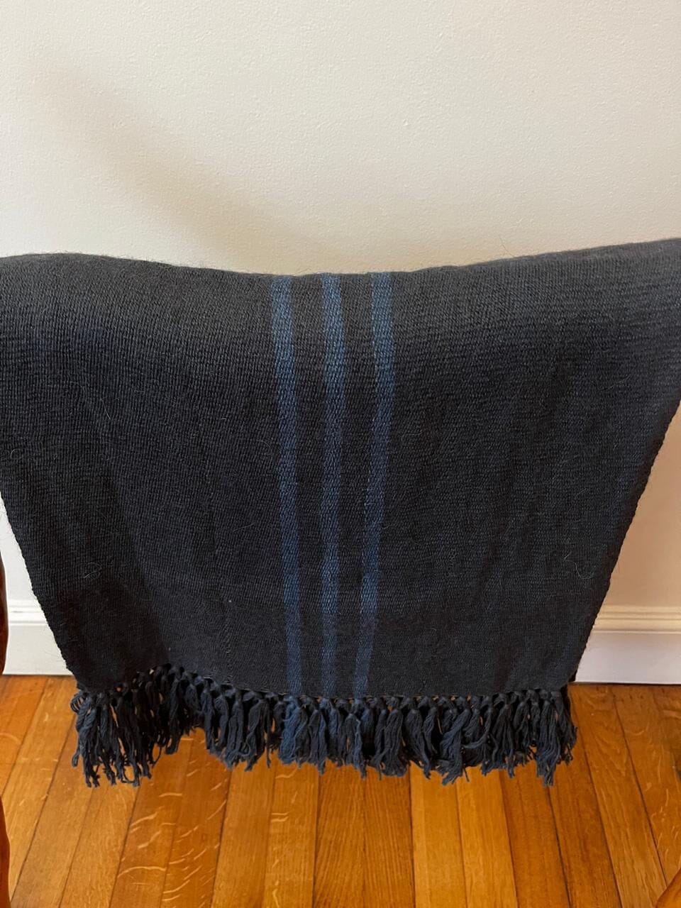 Striped Fine Llama Scarf Accessories Hijas de la Luna Gray with Indigo Stripes 