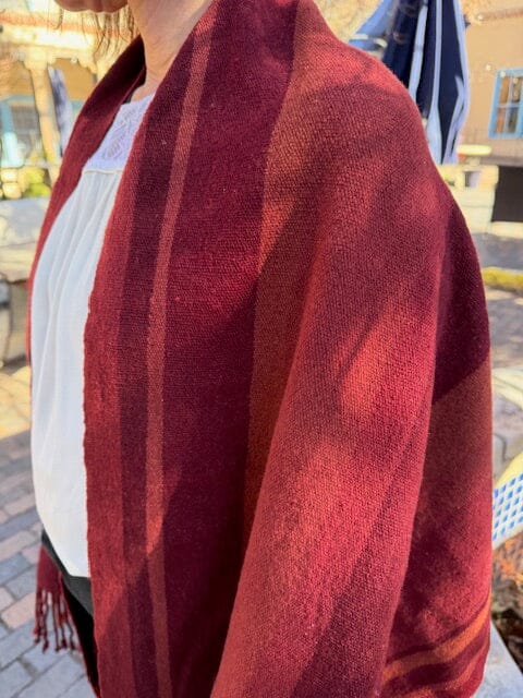 Rana Wool Shawl-Cochineal Red Stripes Accessories Chuk Palu 