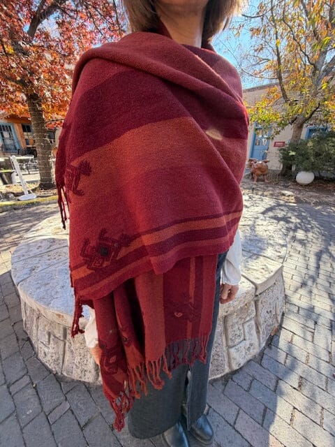 Rana Wool Shawl-Cochineal Red Stripes Accessories Chuk Palu 