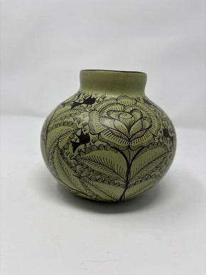 Small Huancito Melon Vase-Multiple Colors Home, Ceramics, Tabeltop, Gifts Espicio Family Small-6 inches tall by 7 inches wide 100% natural ceramic clay with burnished finish and hand painting Sage with Black