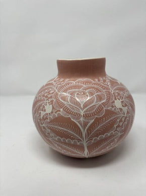 Mini Huancito Melon Vase-Multiple Colors Home, Ceramics, Tabeltop, Gifts Espicio Family 6 inches tall by 7 inches wide 100% natural ceramic clay with burnished finish and hand painting Pink with White