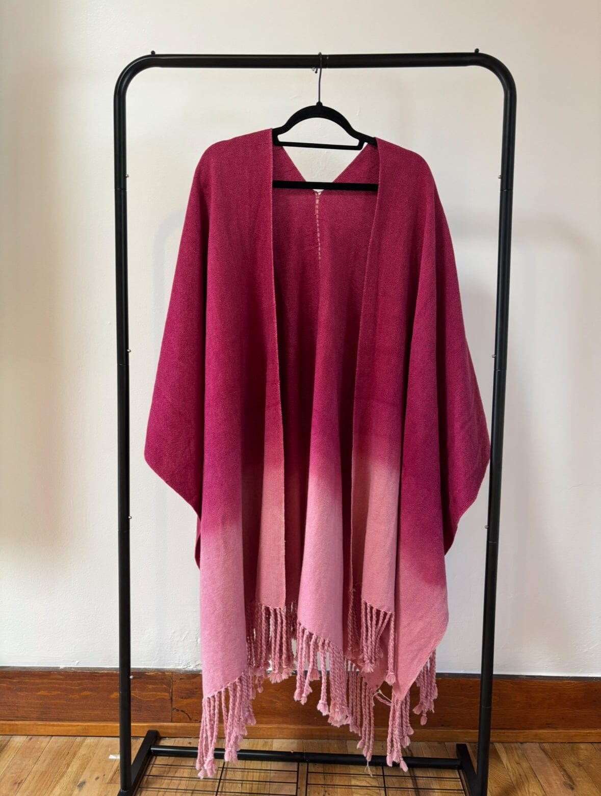 Cochineal Ombre Ruana Textile, Clothing, Poncho Ignacio Netzahualcoyotl 