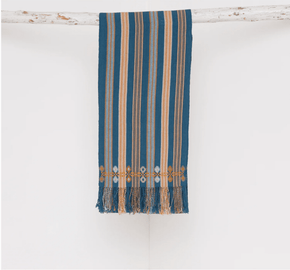 Ocaso Runner-Multiple Colors Table Linens Colorindio 11 x 72 inches without fringe 100% Cotton Petroleum Blue with Tierra Stripes