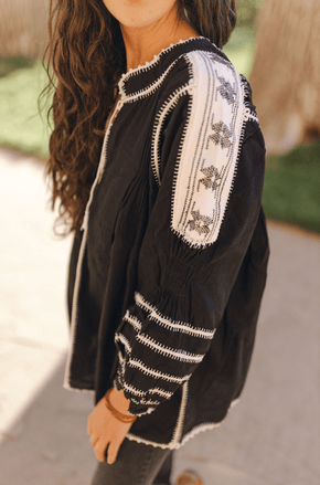 Oaxaca Blouse Tops and Tunics Vicky Martinez Black with white stitching One Size 
