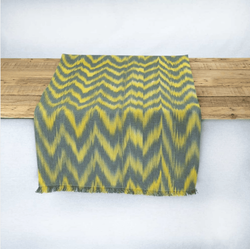 Talaia Yellow and Grey Mallorcan Ikat Runner Table Linens Teixits Riera Sea Blue 