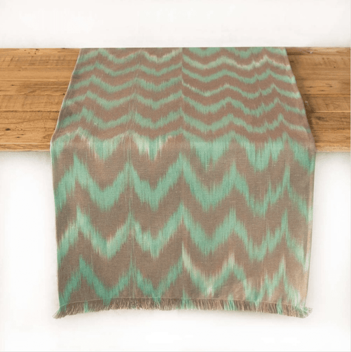 Talaia Ikat Runner-Grey and Turquoise Table Linens Teixits Riera 