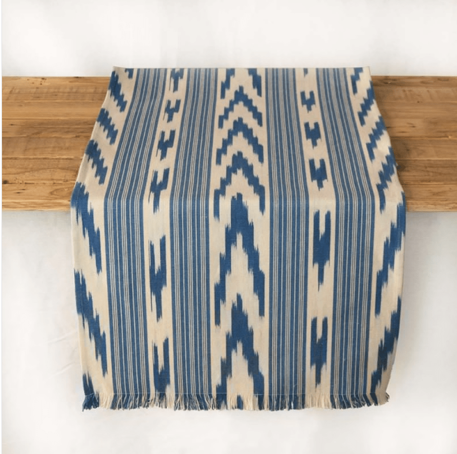 Gorg Blau Ikat Runner-Sea Blue Table Linens Teixits Riera 