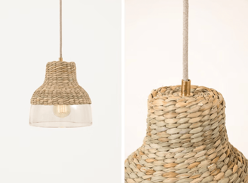 Laguna - Woven Palm & Blown Glass Pendant Light Lighting Filamento 
