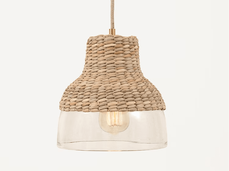 Laguna - Woven Palm & Blown Glass Pendant Light Lighting Filamento 