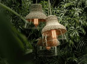 Laguna - Woven Palm & Blown Glass Pendant Light Lighting Filamento 