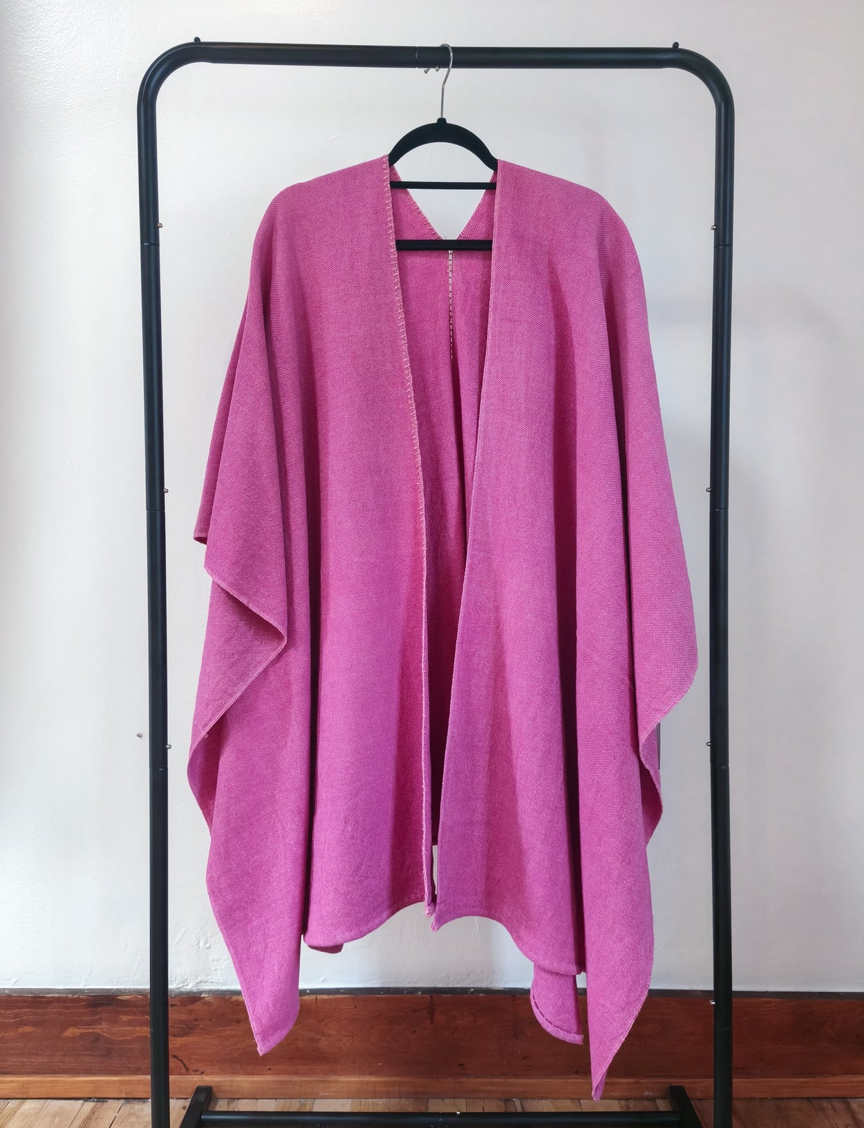 Cochineal Pink Ruana Textile, Clothing, Poncho Ignacio Netzahualcoyotl 