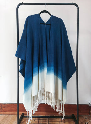 Indigo and White Ombre Ruana Textile, Clothing, Poncho Ignacio Netzahualcoyotl Indigo and White Ombre 