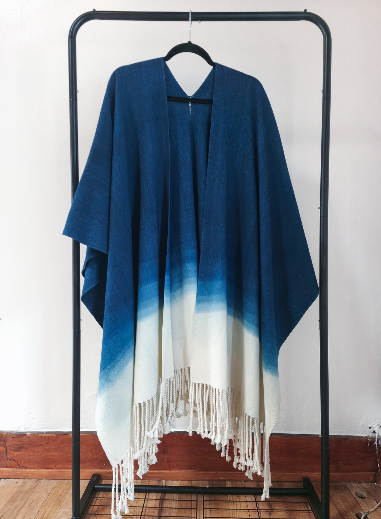 Indigo and White Ombre Ruana Textile, Clothing, Poncho Ignacio Netzahualcoyotl 