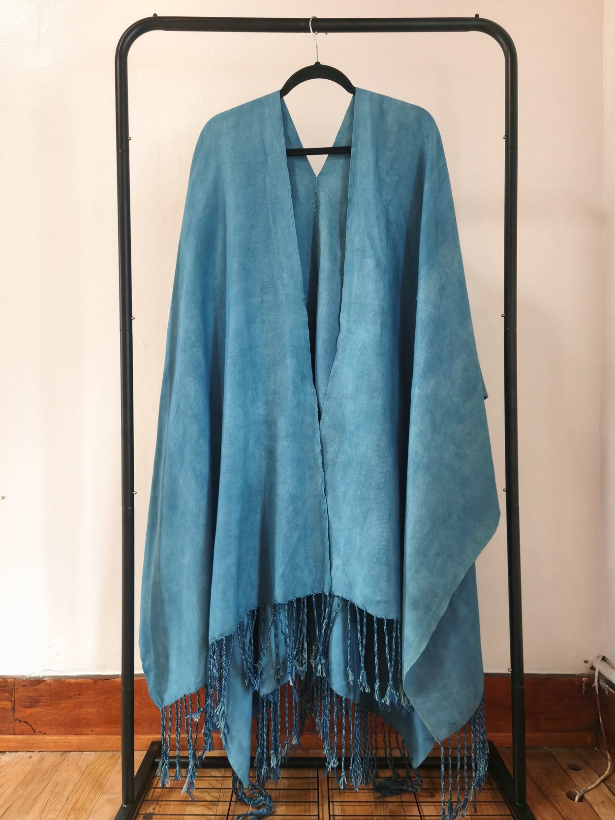Indigo Cotton Ruana Textile, Clothing, Poncho Ignacio Netzahualcoyotl 