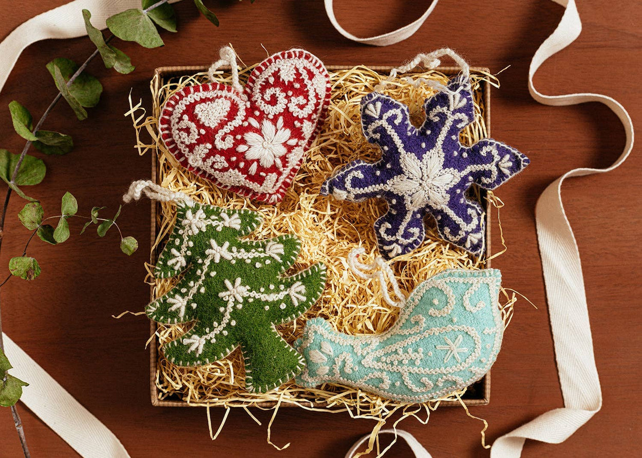 Embroidered Wool Ornaments - Set of 4 Chirstmas Global Goods Partners 
