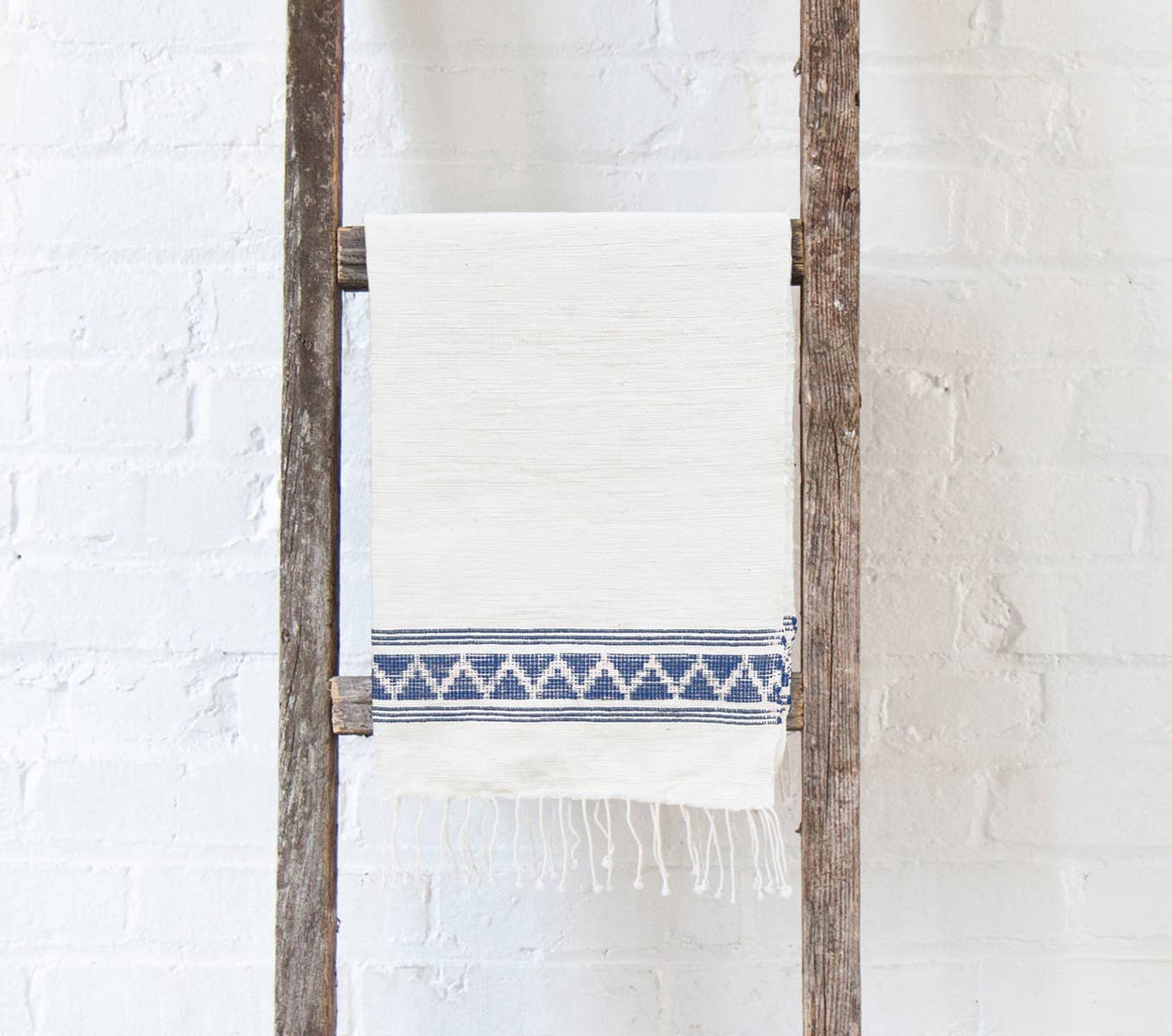 Natural and Navy Tibeb Cotton Hand Towel | Handwoven in Ethiopia Table Linens Creative Women Natural with Navy 