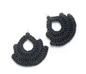 Guerrera Earrings Jewelry Caralarga 2.5 h x 2 3/4 w inches 100% cotton and waxed chord Black