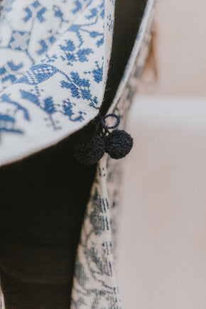 Blue and White Long Flower Poncho - heritagebyhand