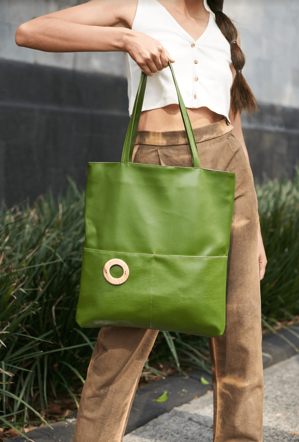 Large Green Cactus Leather Tote Bag Accessories Lordag Sondag 