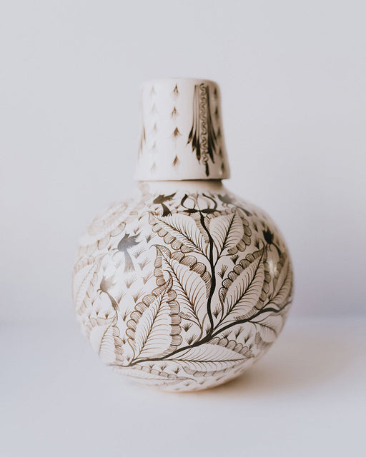 White Handpainted Burnished Ceramic Water Jar - heritagebyhand