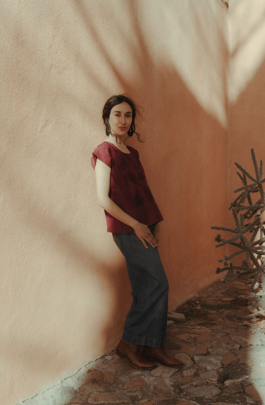 Magueyitos Huipil- Multiple Colors Tops and Tunics Hilo de Nube Burgundy Monochrome Small 