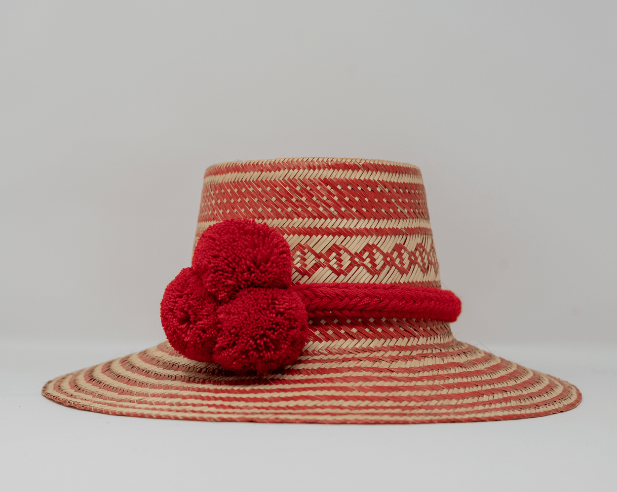 Wayuu Pom Pom Hat Accessories Desde El Sur Con Amor Red Wayuu Diamonds and Stripes 