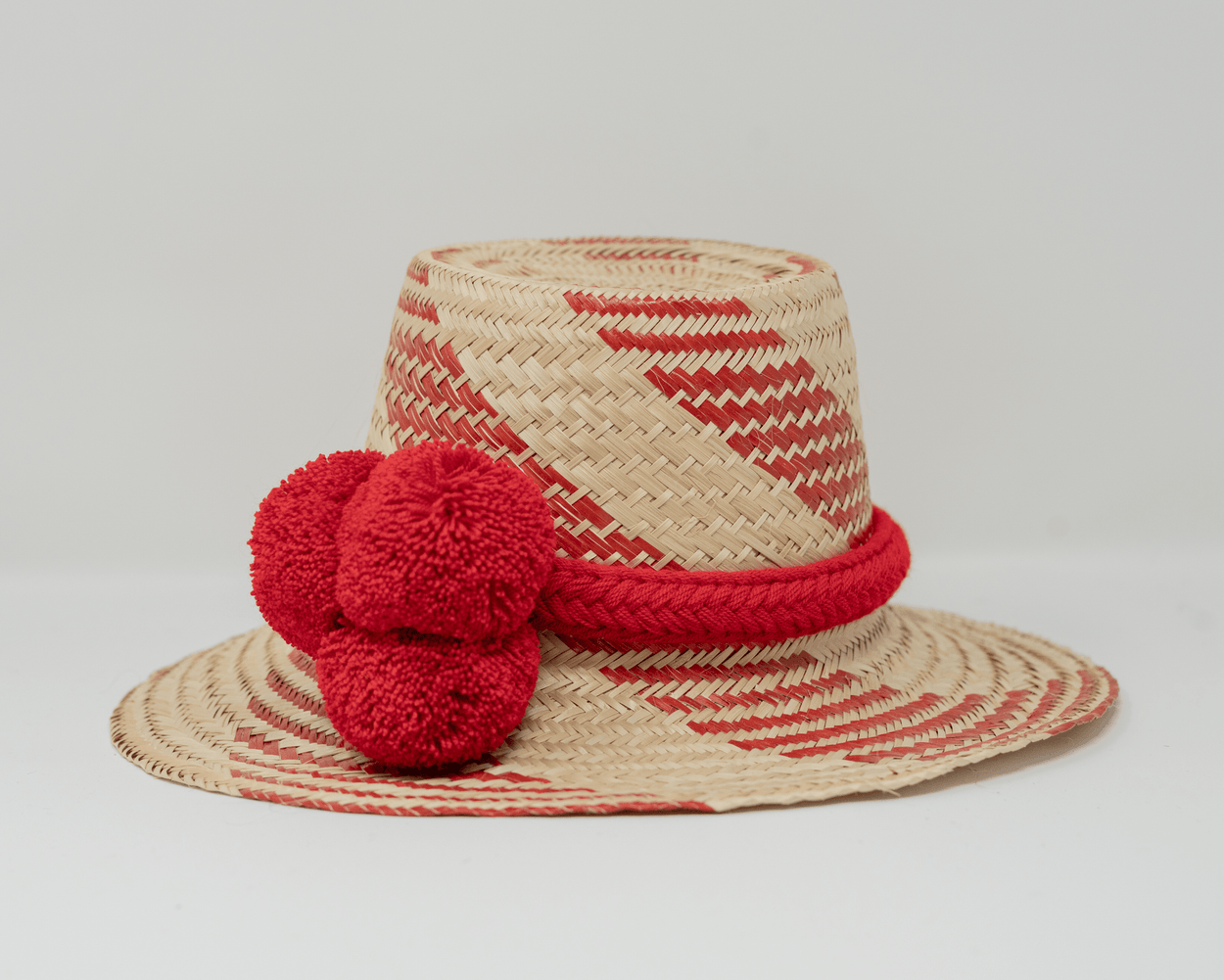 Wayuu Pom Pom Hat Accessories Desde El Sur Con Amor Red Wayuu Wide Stripe with Zigzag 