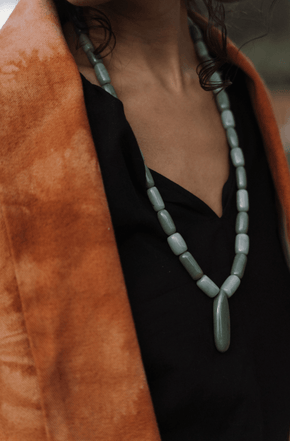 Apple Jade Necklace Jewelry Colocho 15 inches 100% manzano jade and cotton cord Pale and dark green jade