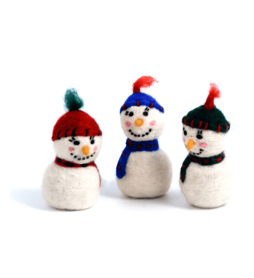 Felted Wool Snowman Ornament Christmas Mayan Hands 