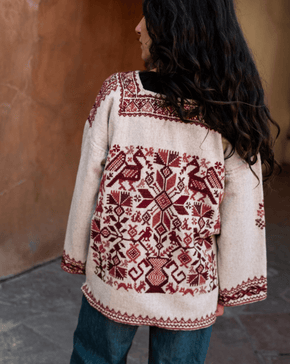 Handwoven Wool Tree of Life Tunic in Cochineal Tones Textile, Clothing La Monarca 