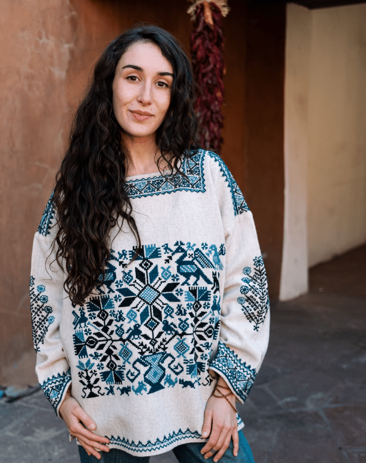 Handwoven Wool Tree of Life Tunic in Indigo Tones Textile, Clothing La Monarca 