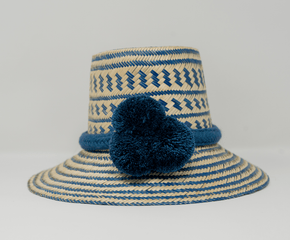 Wayuu Pom Pom Hat Accessories Desde El Sur Con Amor Blue Wayuu Zig Zag Design 