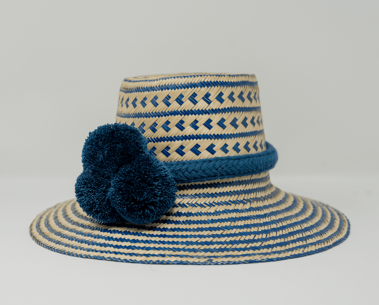 Wayuu Pom Pom Hat Accessories Desde El Sur Con Amor Blue Wayuu Fleck Design 