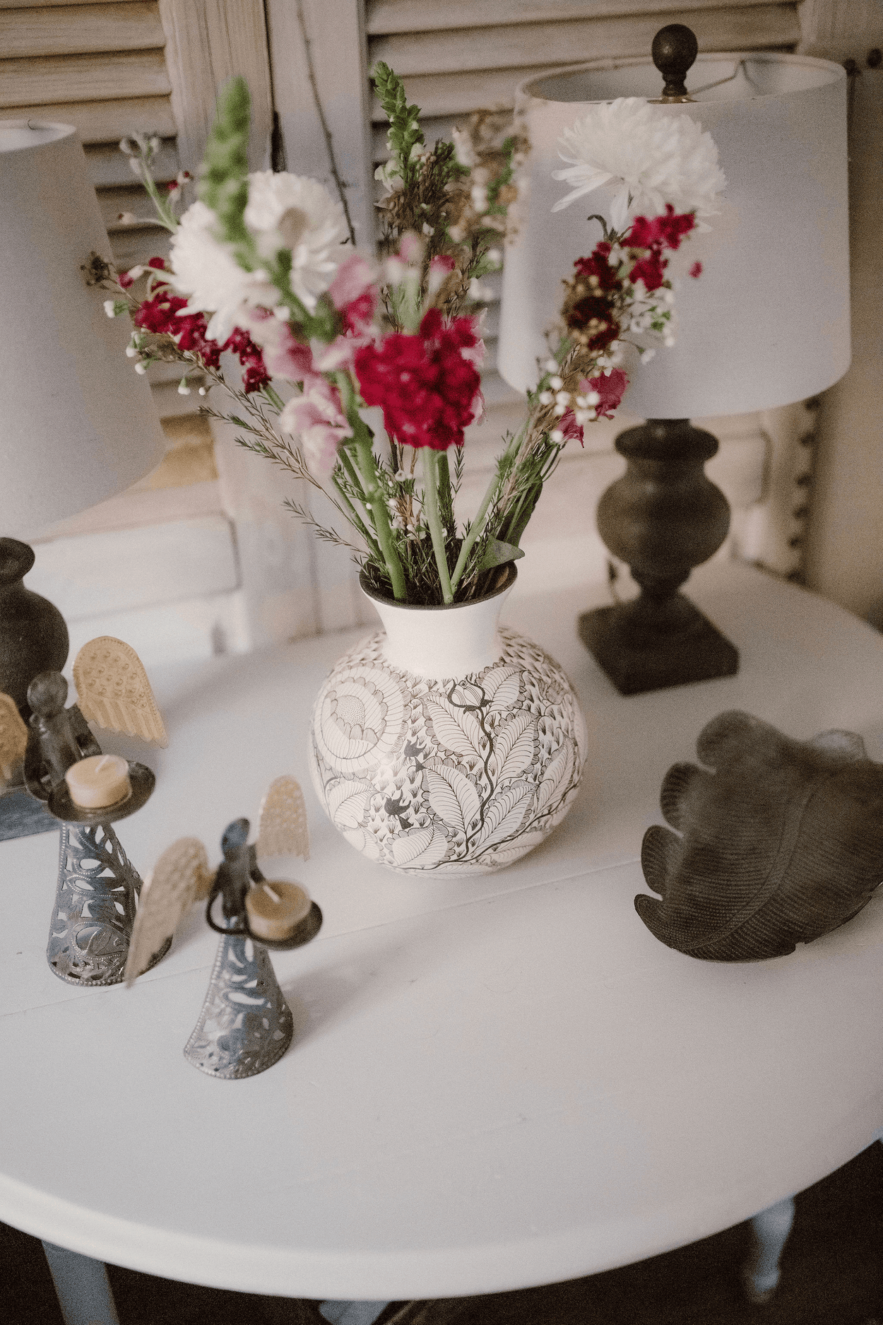 White Handpainted Burnished Flower Vase - heritagebyhand