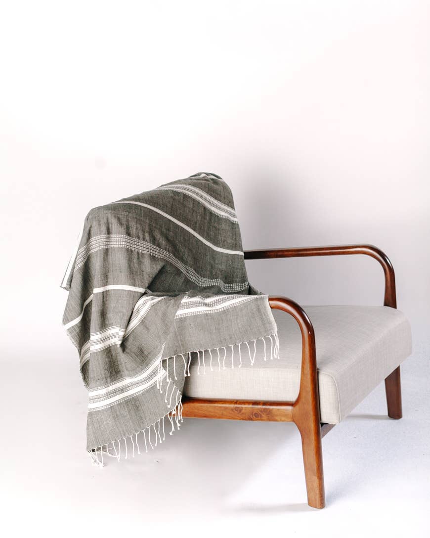 Grey and Natural Aden Cotton Throw Blanket | Handwoven in Ethiopia Home, textile, Bedding Creative Women Grey / Natural 
