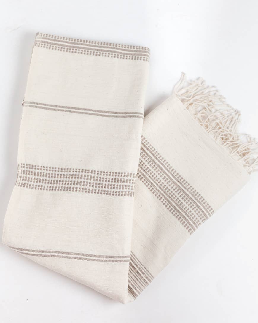 Natural and Stone Aden Cotton Throw Blanket | Handwoven in Ethiopia Home, textile, Bedding Creative Women Natural / Stone 