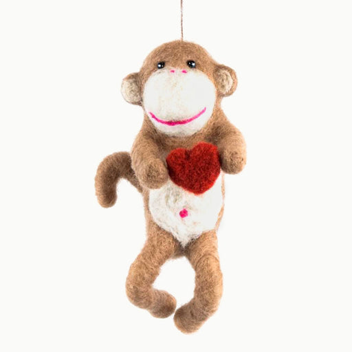 Felted Wool Monkey with Heart For Kids Mayan Hands 